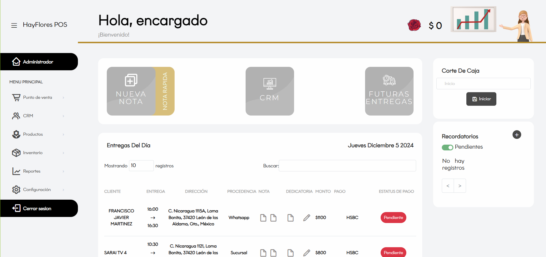 Captura del Sistema CRM